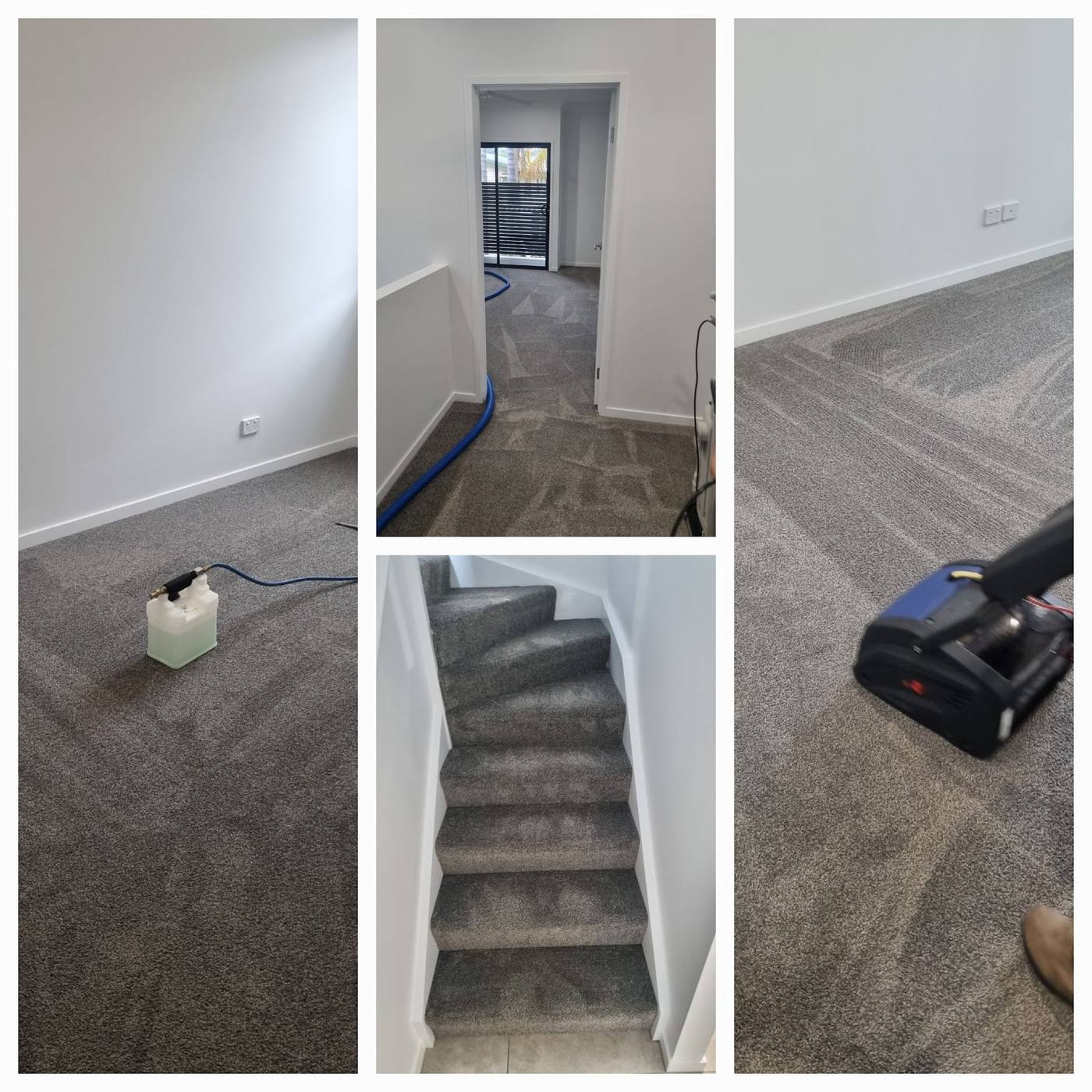 Carpet cleaning results across multiple rooms and stairs
