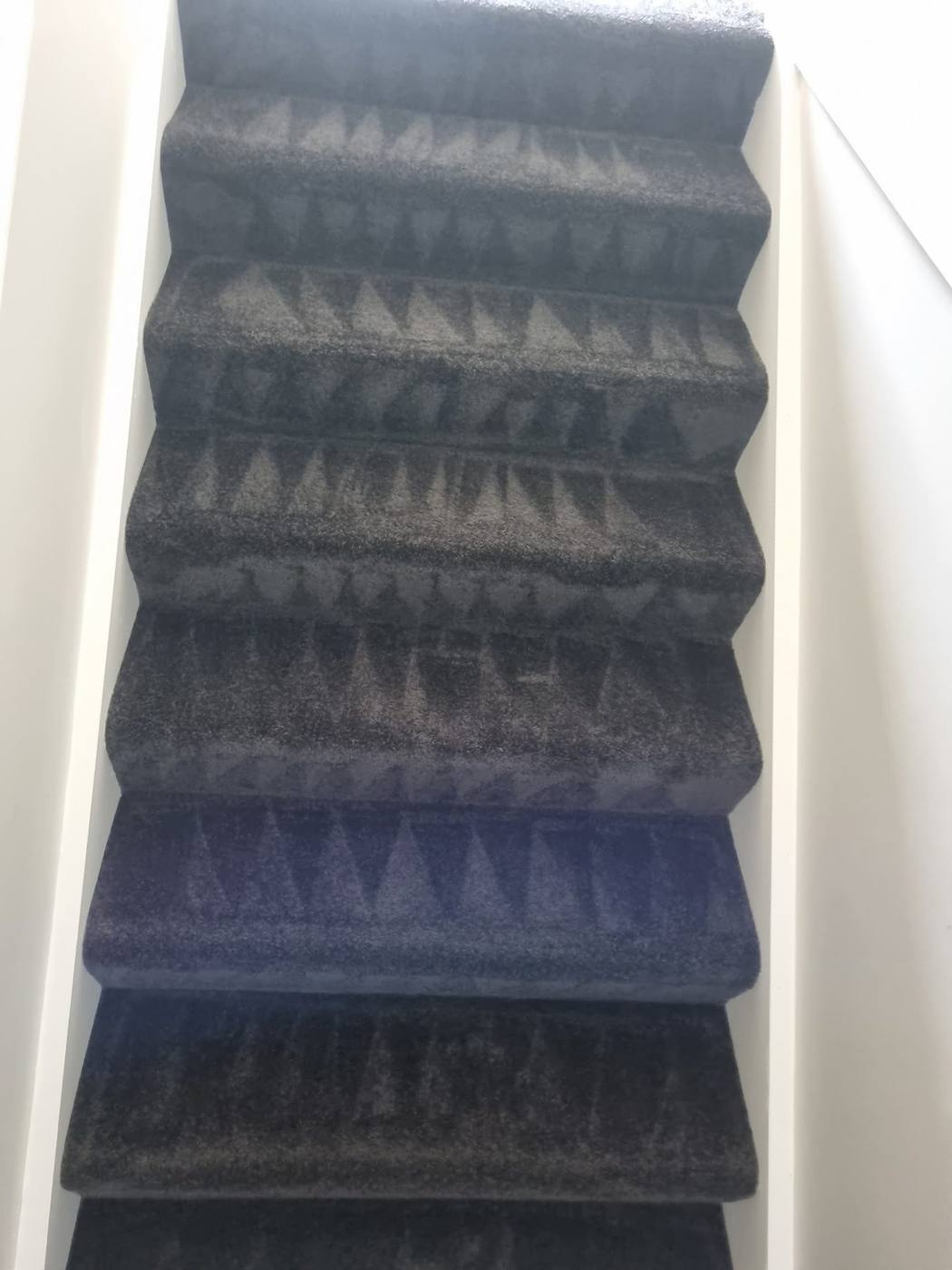 Freshly steam-cleaned carpeted staircase