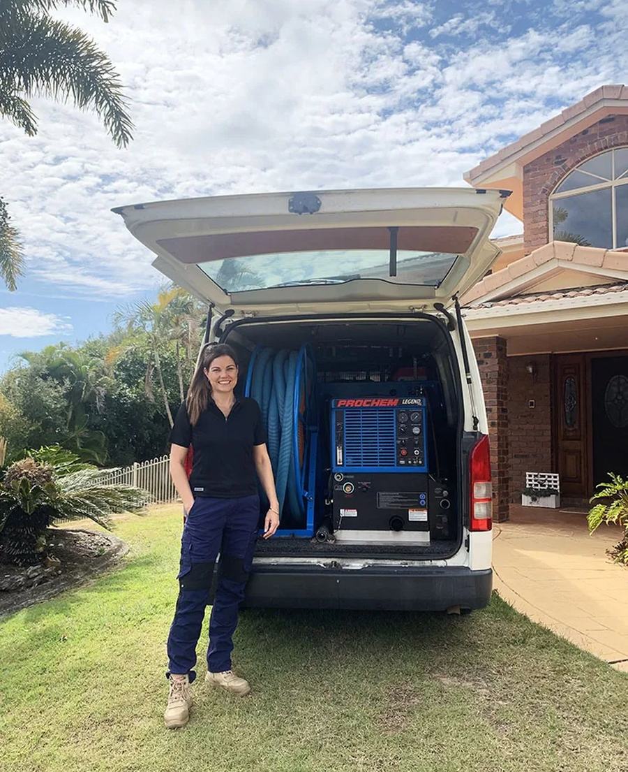 Vanessa with her cleaning van