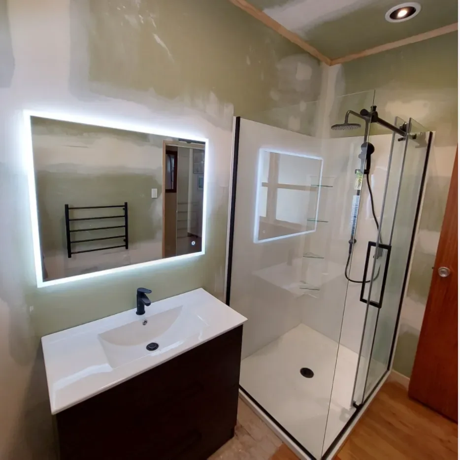 Bathroom mirror and lighting installation