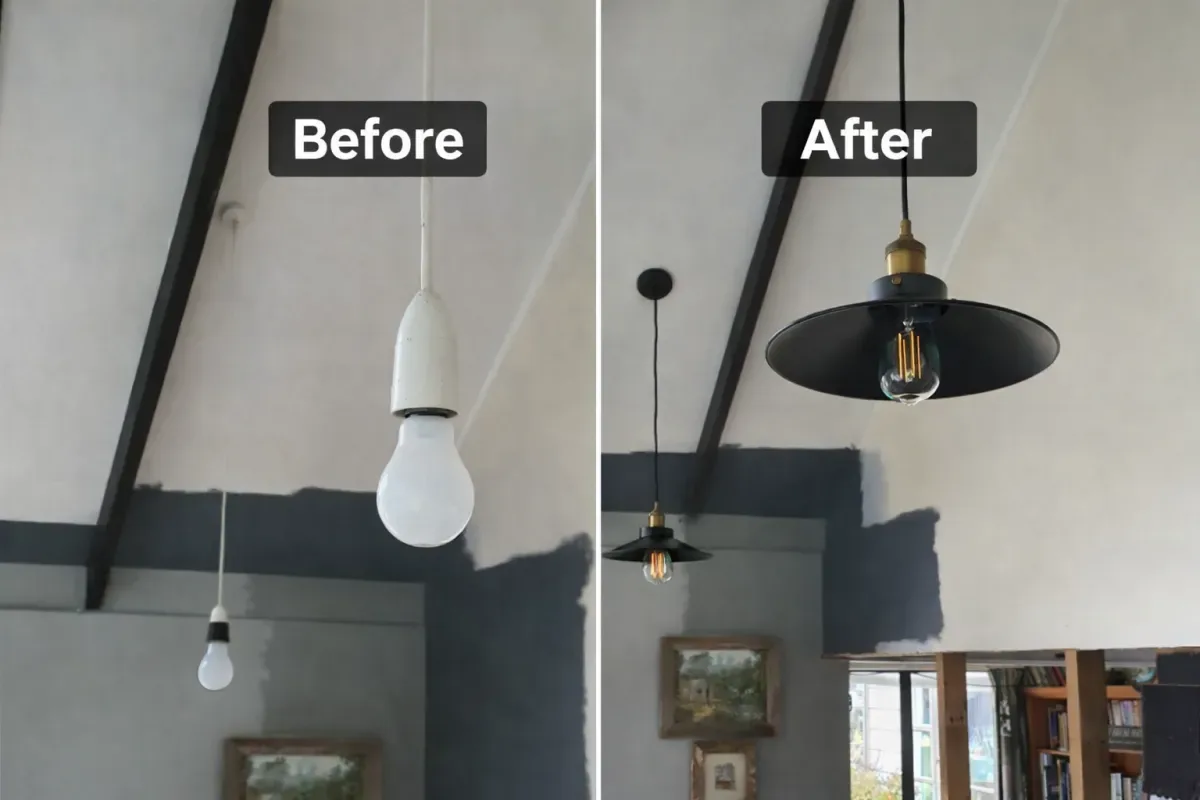 Pendant lighting before and after upgrade