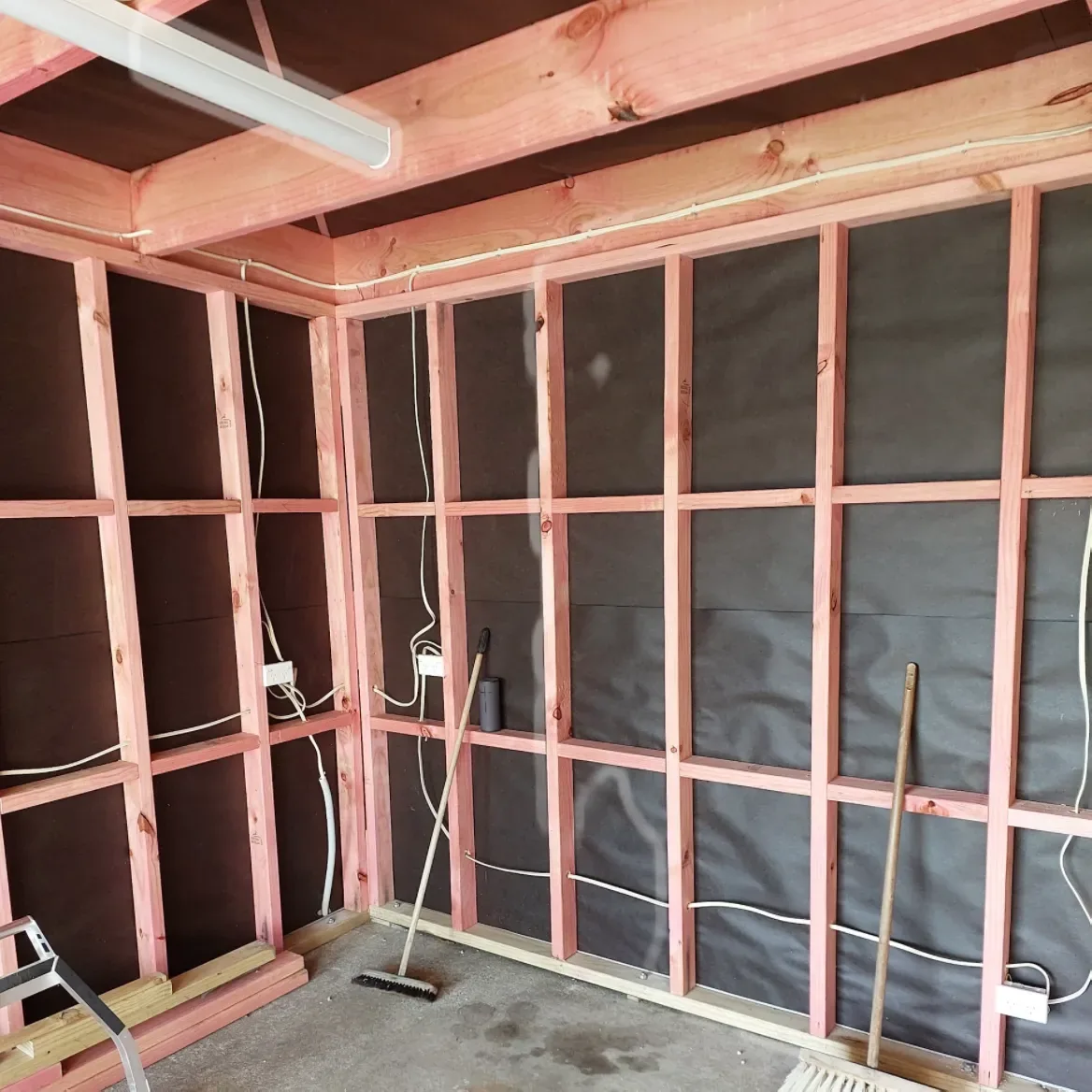 Residential renovation framing with electrical rough-in