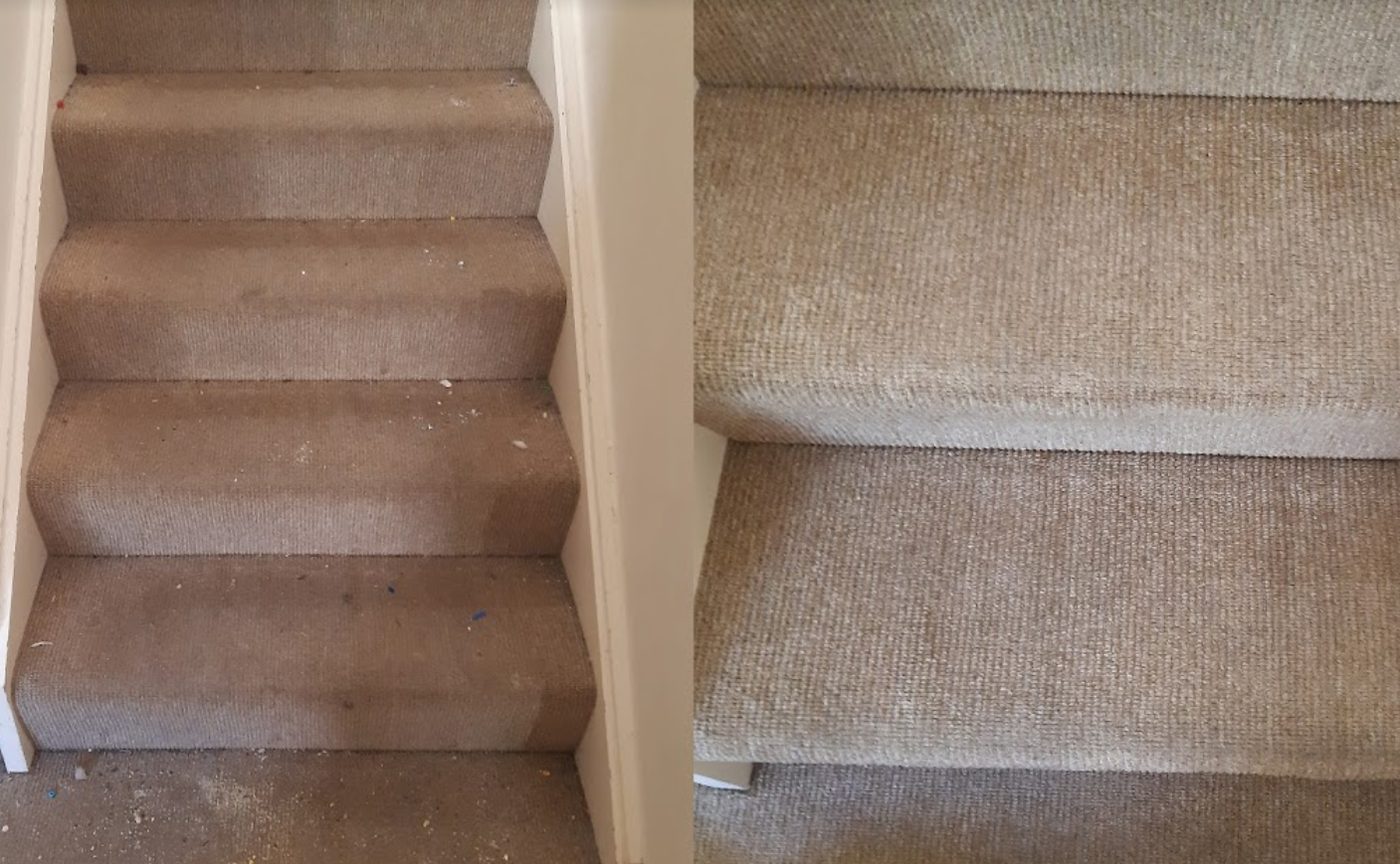 Stair carpet before and after deep clean